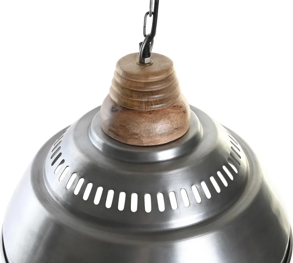 Lustră suspendată din metal și lemn de mango, argintiu și maro, finisaj patinat, 31 x 43 cm, „Verdun”