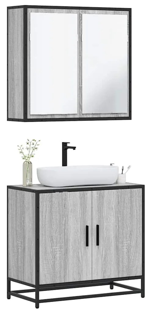 vidaXL Set mobilier de baie, 2 piese, gri sonoma, lemn prelucrat