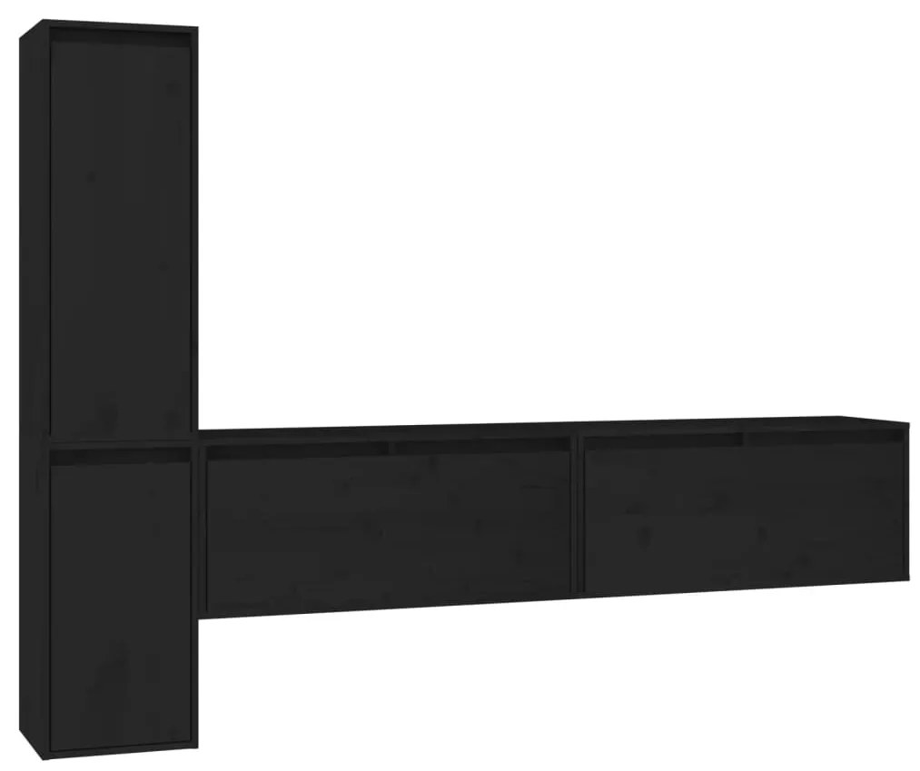 3100283 vidaXL Comode TV, negru, 4 buc., lemn masiv de pin