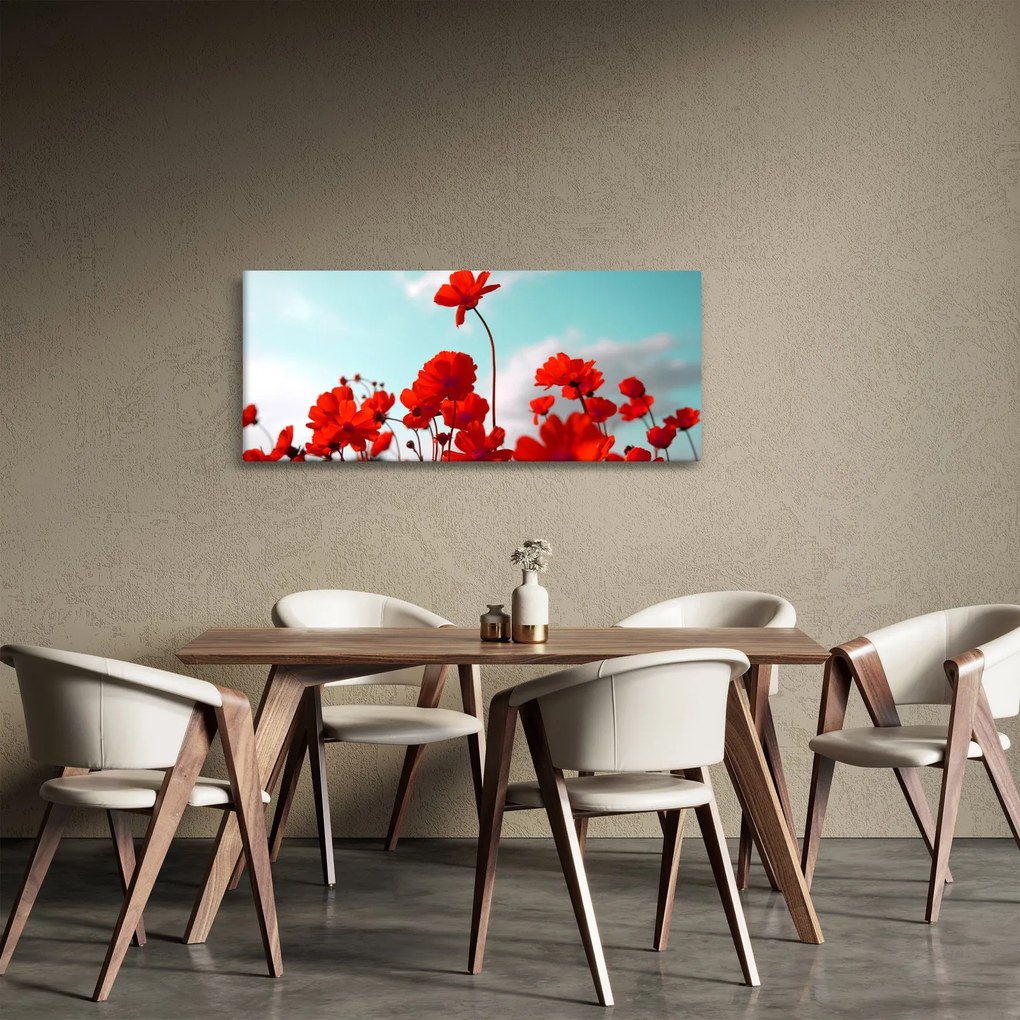 Tablou - Câmp cu flori roșu deschis (120x50 cm)