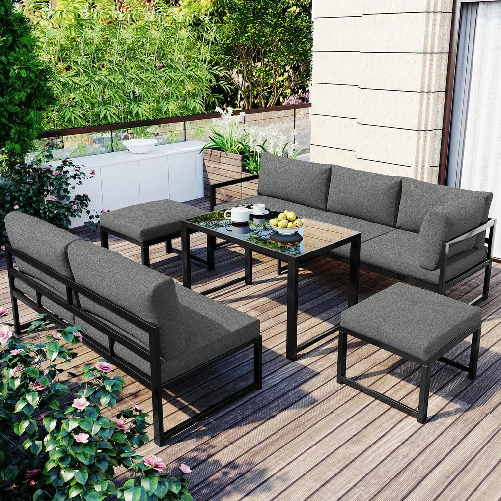 Set de mobilier de grădină din 5 piese, grup de ședere cu spătar reglabil, Negru+Gri