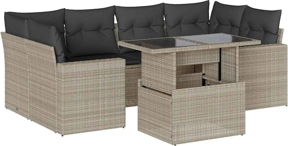 vidaXL Set canapele de grădină cu perne, 7piese gri deschis poliratan