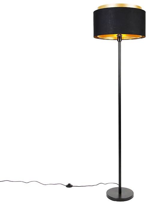 Lampa de podea moderna neagra cu abajur negru cu auriu - Simplo