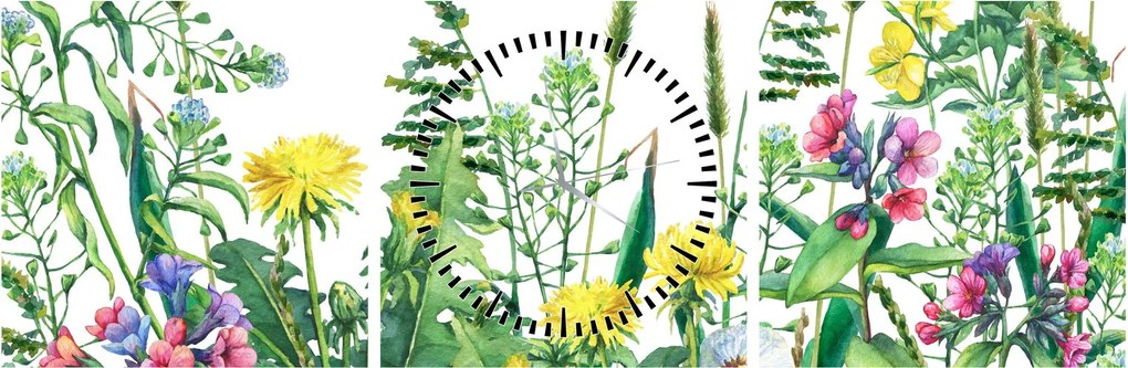 Tablou - Flori de pajiște pictate (cu ceas) (90x30 cm)