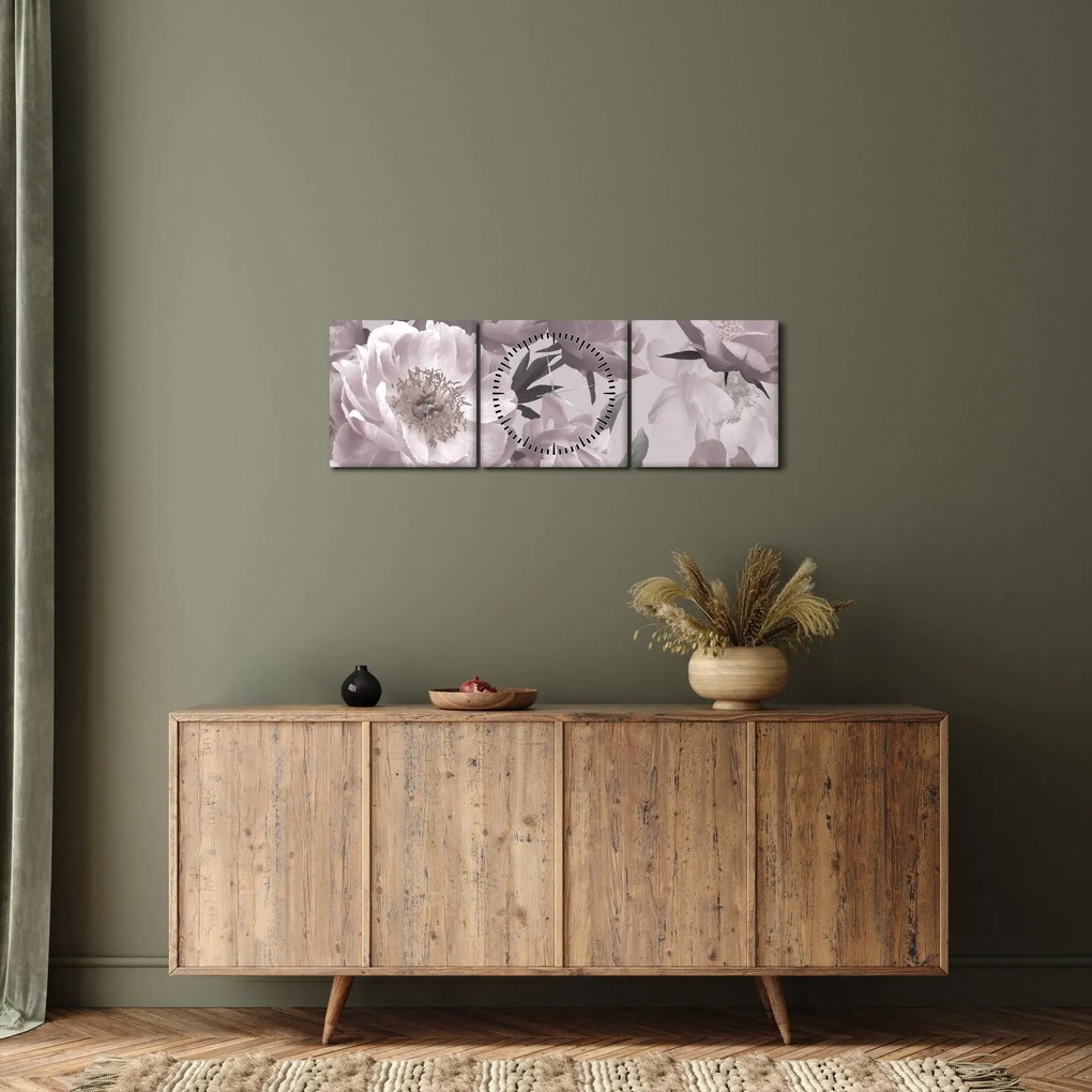 Tablou - Vintage bujorii (cu ceas) (90x30 cm)