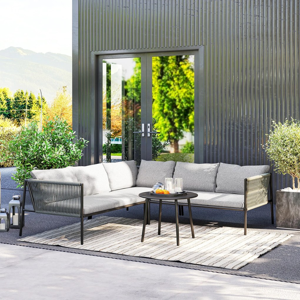 Outsunny Set Grădină Modular 5 Locuri Gri Închis | Aosom Romania