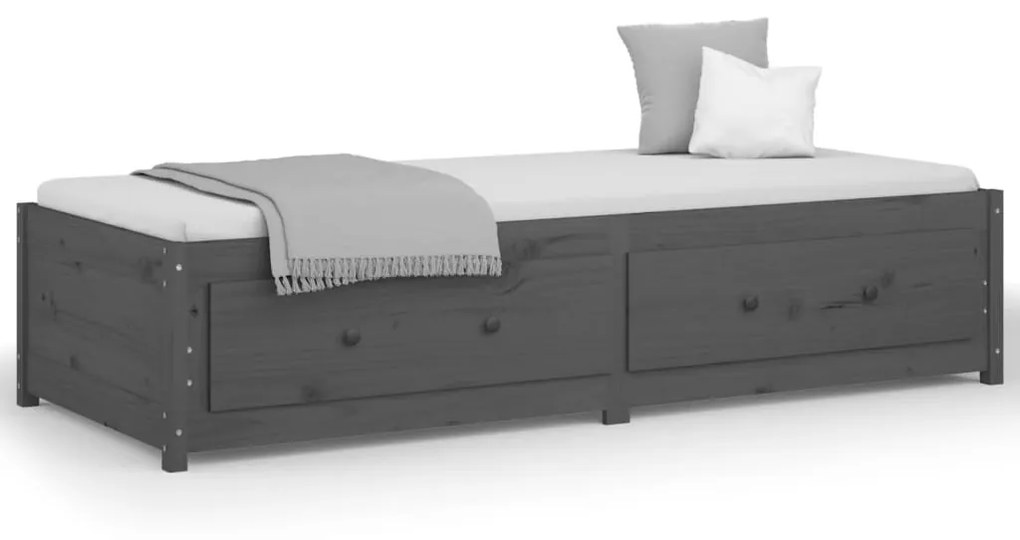 821596 vidaXL Pat de zi 3FT Single, gri, 90x190 cm, lemn masiv de pin