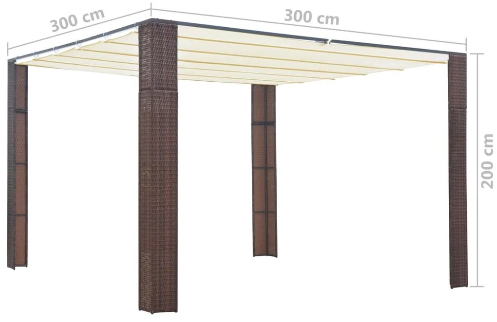 Pavilion cu acoperis, maro si crem, 300x300x200 cm, poliratan maro si crem, 300 x 300 x 200 cm