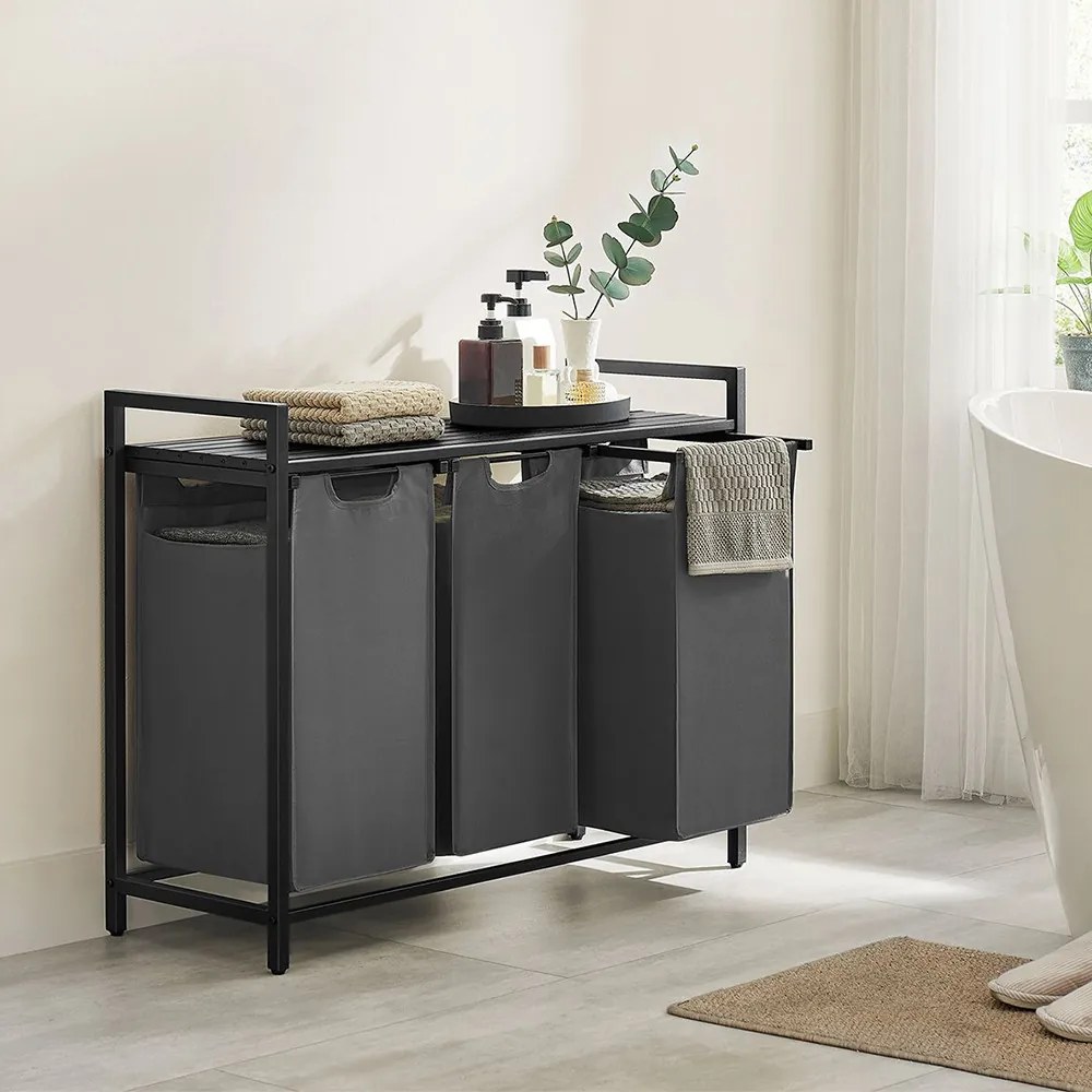 Coș de rufe cu 3 compartimente, gri închis