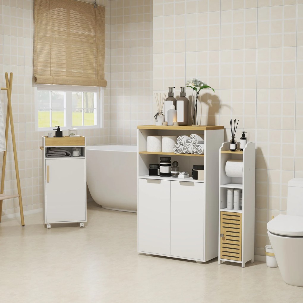 kleankin Mobilier de depozitare pentru baie cu 2 uși și 2 compartimente deschise dim.  60L x 30A x 102H cm, alb | Aosom Romania
