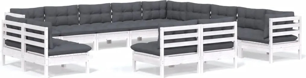 vidaXL Set mobilier de grădină cu perne, 13 piese, alb, lemn masiv pin