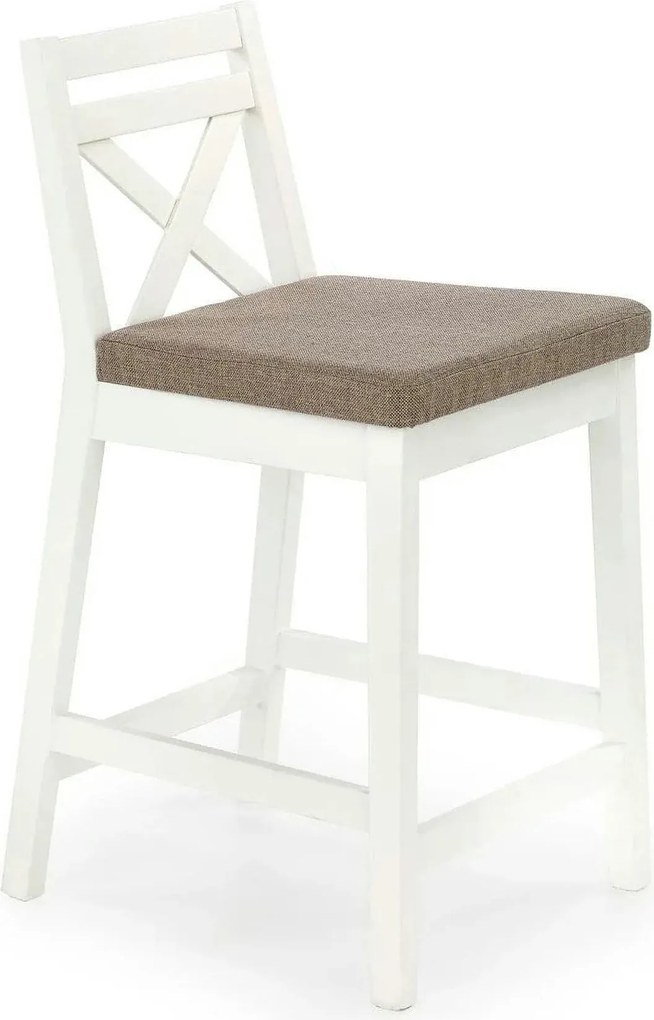 Scaun bar BORYS LOW, bej - Inari 23/alb, stofa/lemn, 41x48x83 cm