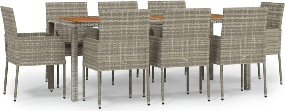 vidaXL Set mobilier grădină cu perne, 9 piese, gri, poliratan