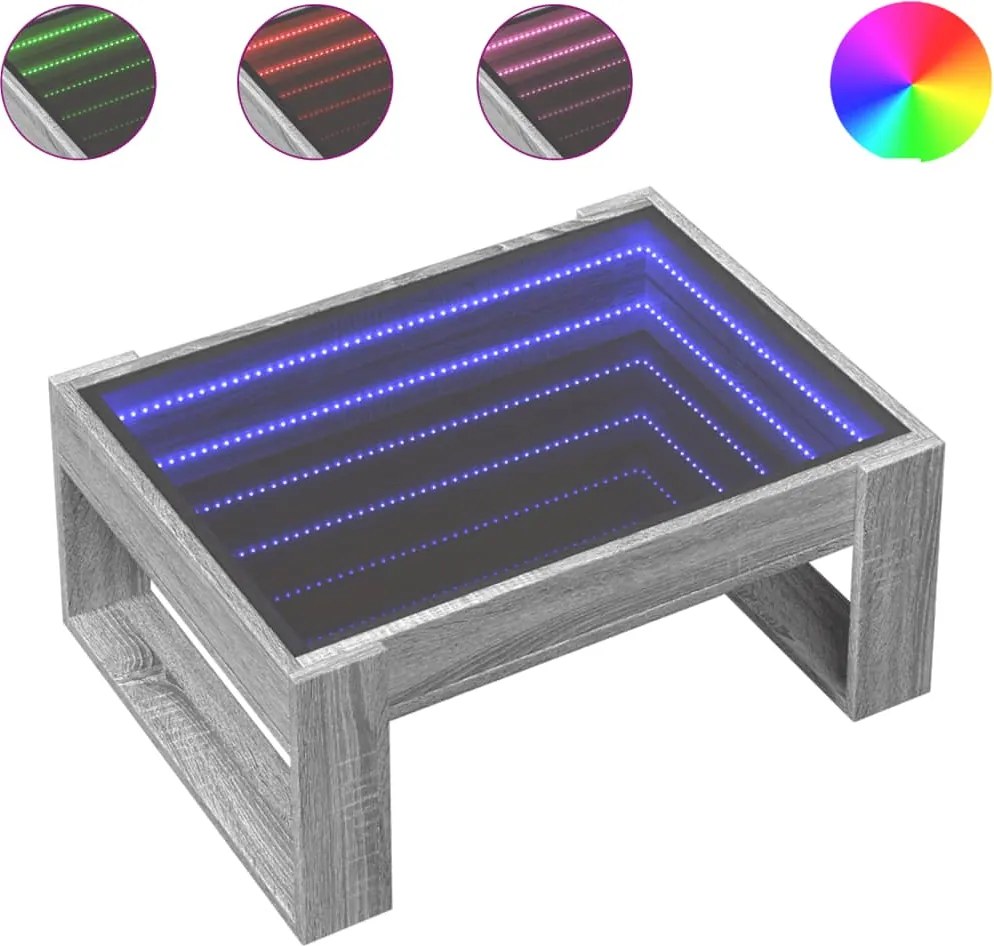 vidaXL Măsuță de cafea cu LED infinity, gri sonoma, 70x53x30 cm