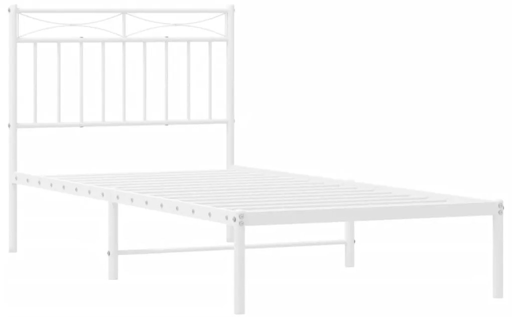 Cadru pat metalic cu tablie, alb, 90x200 cm