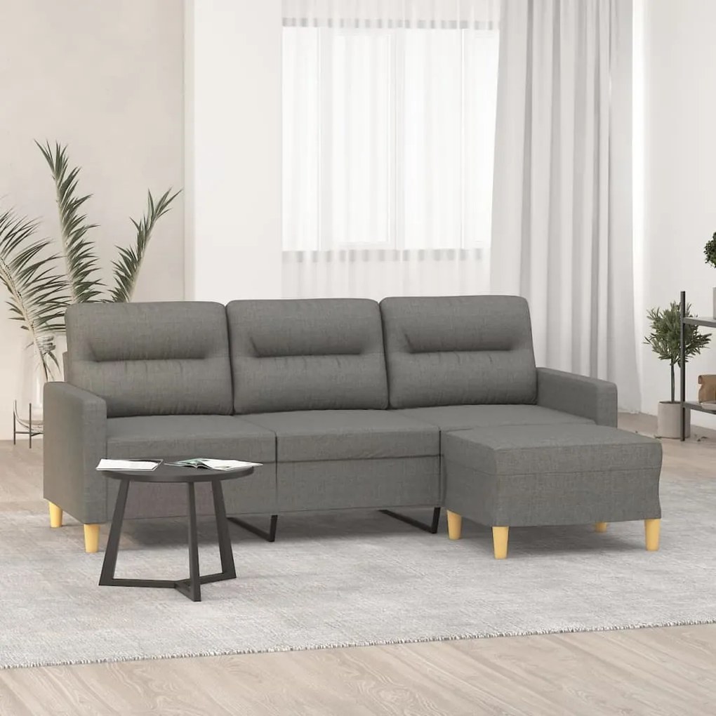 3153422 vidaXL Canapea cu 3 locuri și taburet, gri închis, 180 cm, textil