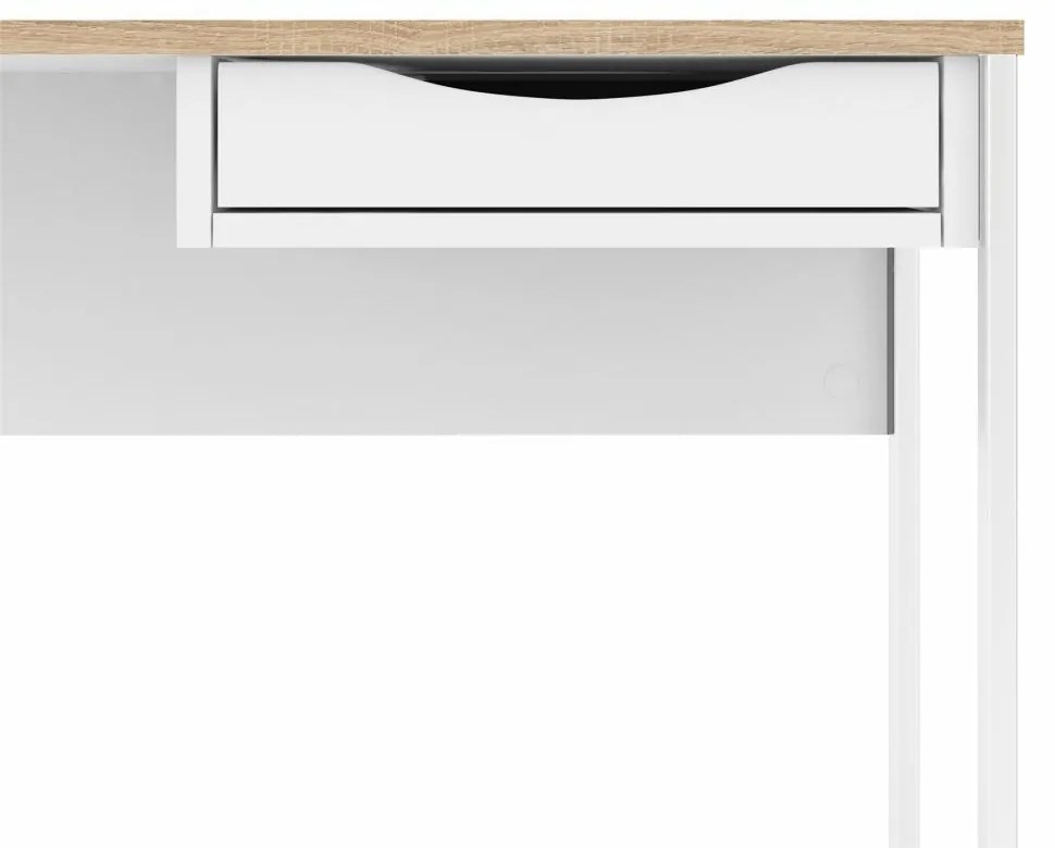 Birou alb EFREM PLUS 512 cu 1 sertar si blat cu decor stejar