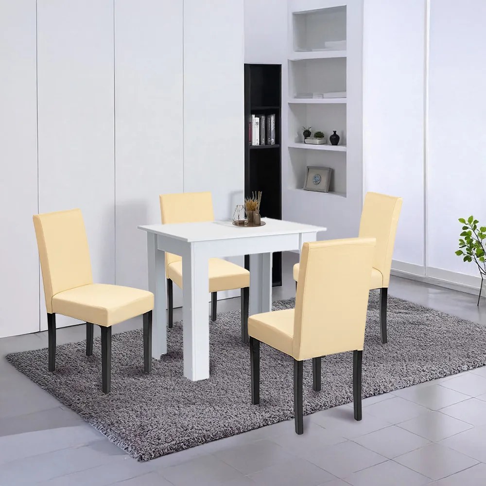 Set de masă Leon 4+1 alb-bej