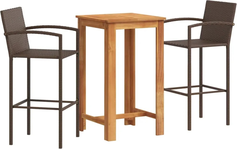 vidaXL Set bar de grădină, 3 piese, maro, lemn masiv acacia/ poliratan
