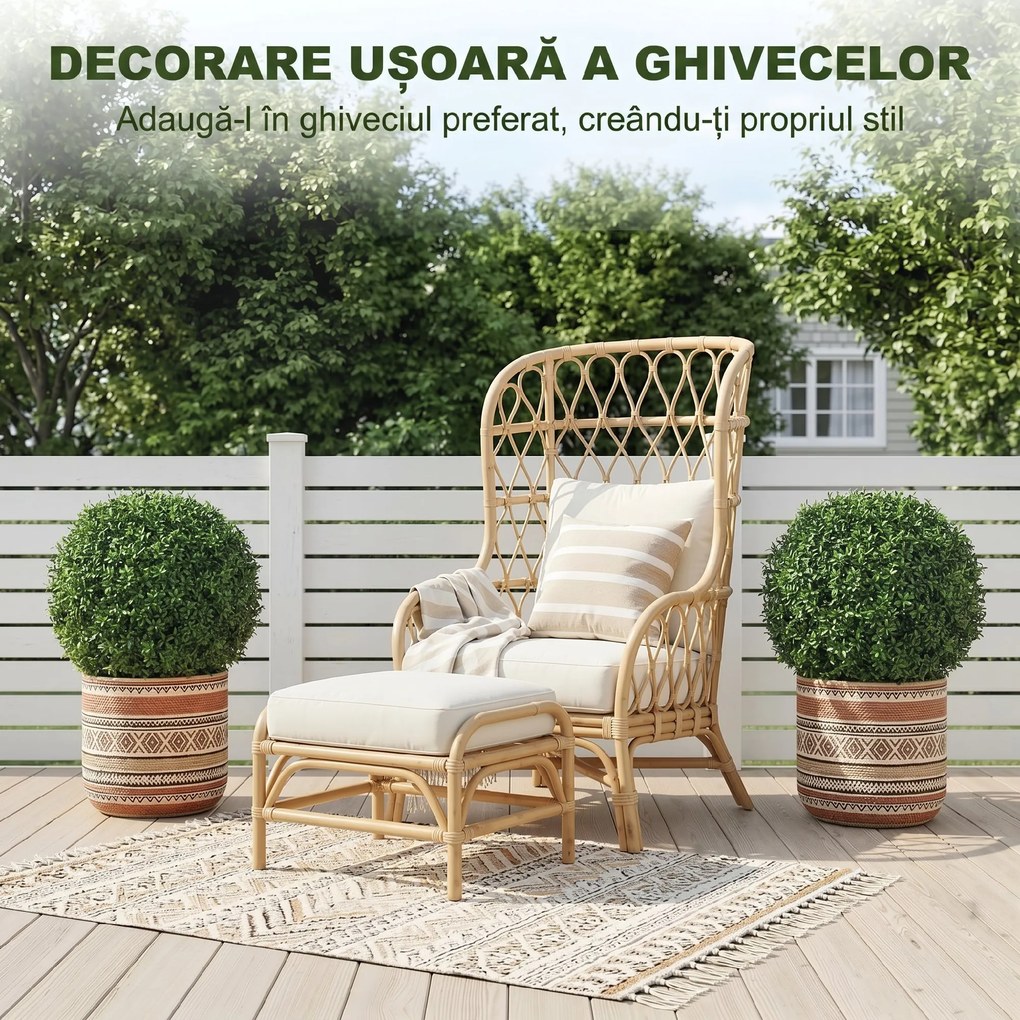 HOMCOM Plante Decorative Artificiale din Buxus cu 682 de Frunze, Rezistente la UV, Înălțime 42 cm | Aosom Romania