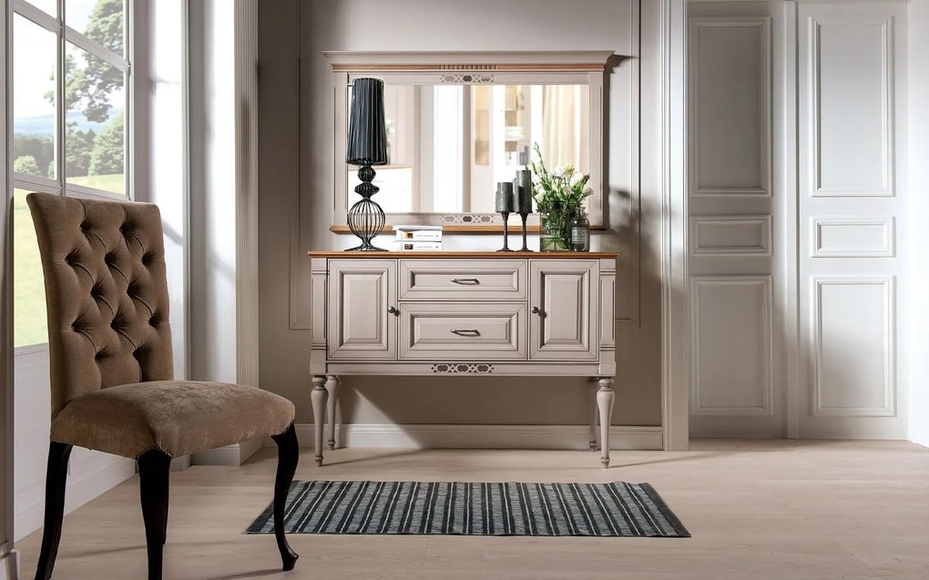 Consolă lemn masiv crem Provence -Natur, 131 × 43 × 92 cm