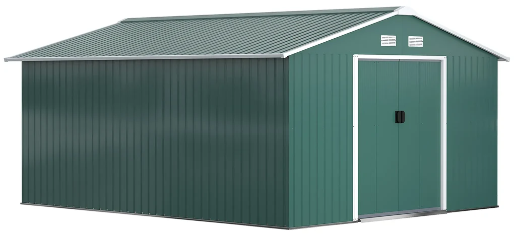 Outsunny Magazie pentru Unelte din Oțel Galvanizat, Magazie pentru Organizare și Depozitare 3.4x3.86x2 m, Verde | Aosom Romania