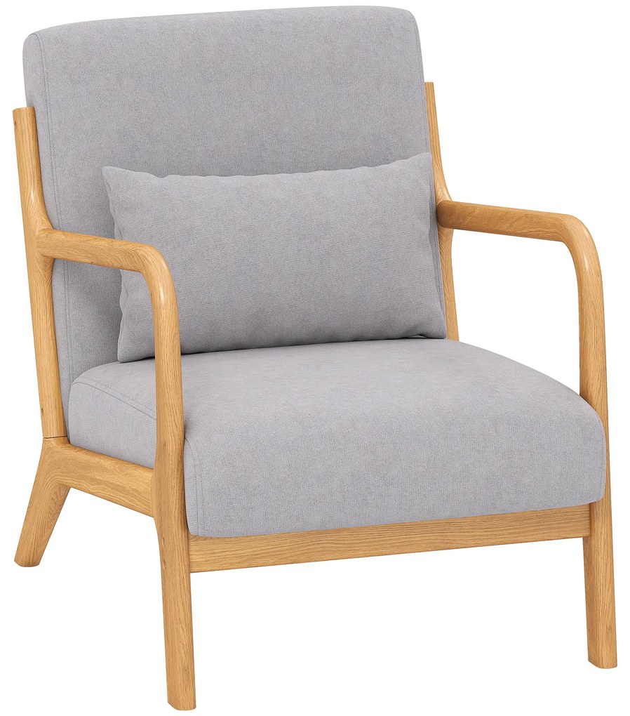HOMCOM Fotoliu lounge - 3 perne incluse - șezut adânc - brațe - structură din lemn de hevea - aspect de catifea gri | Aosom Romania