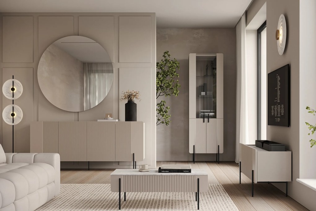 Comodă cu patru uși Malmi 200 cm - cashmere / crema bianca / picioare negre