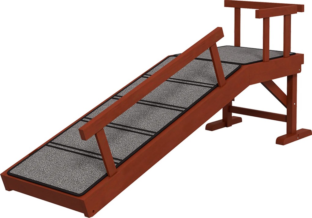 PawHut Rampă pentru câini, balustrade detașabile, antiderapant, lemn, până la 30 kg, 125x40x56cm, Maro/Gri | Aosom Romania