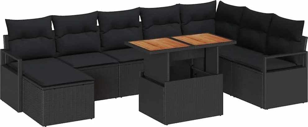 vidaXL Set de canapele pentru grădină cu pernă 9 pcs Negru și Maro