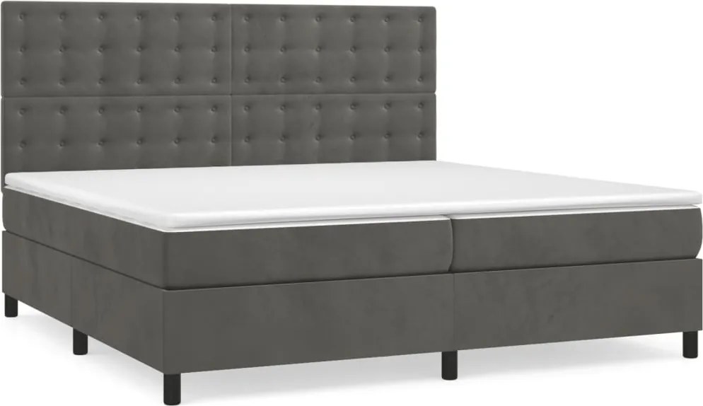 vidaXL Pat box spring cu saltea, gri închis, 200x200 cm, catifea