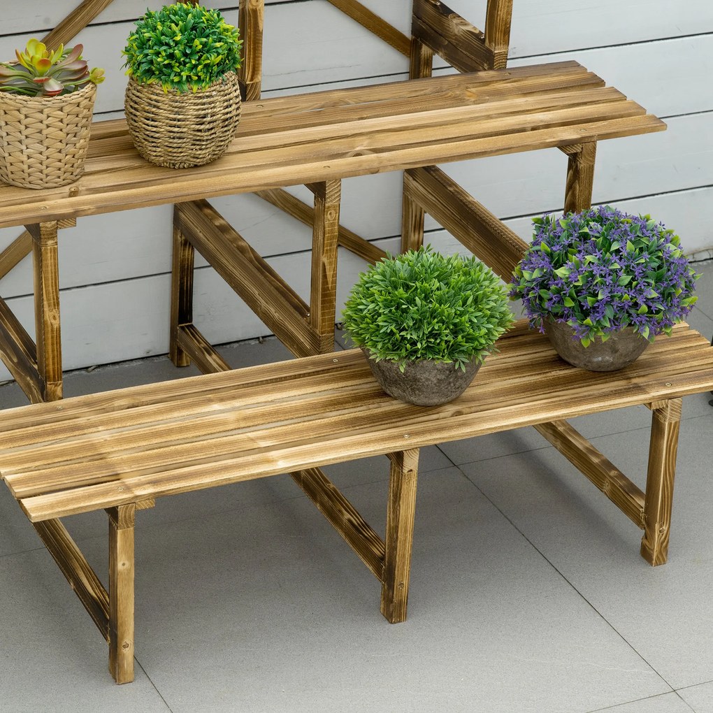 Outsunny suport de flori pliabil cu 3 etaje, din lemn natural, 78 cm, pentru interior și exterior | Aosom Romania