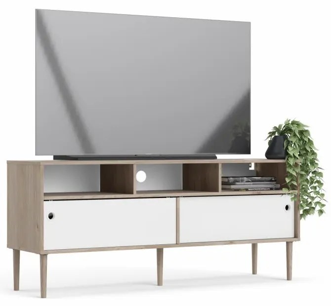 Comoda TV in decor de stejar Jackson Hickory Culoare alba, ELISEO