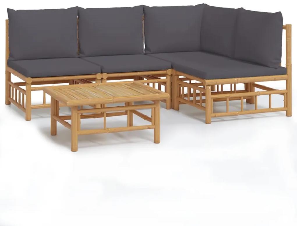 3155234 vidaXL Set mobilier de grădină cu perne gri închis, 5 piese, bambus