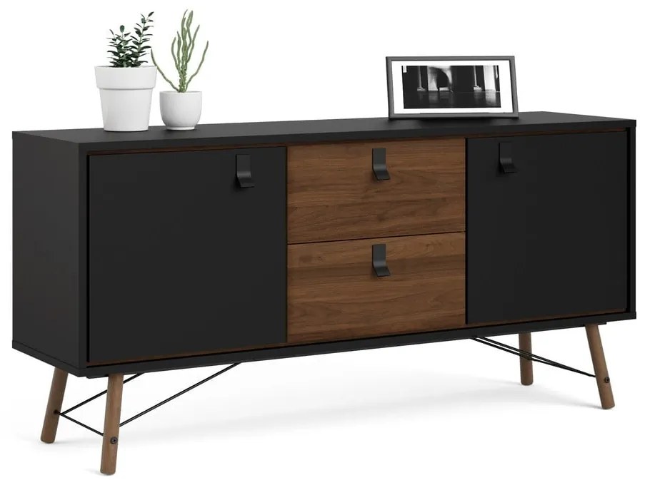 Comodă neagră cu aspect de lemn de nuc 150x72x40 cm Ry – Tvilum