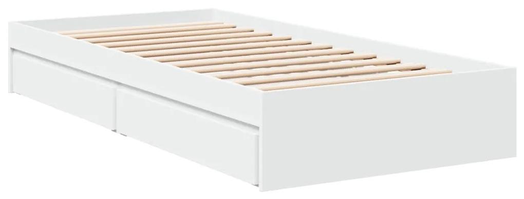 3280713 vidaXL Cadru de pat cu sertare, alb, 75x190 cm, lemn prelucrat