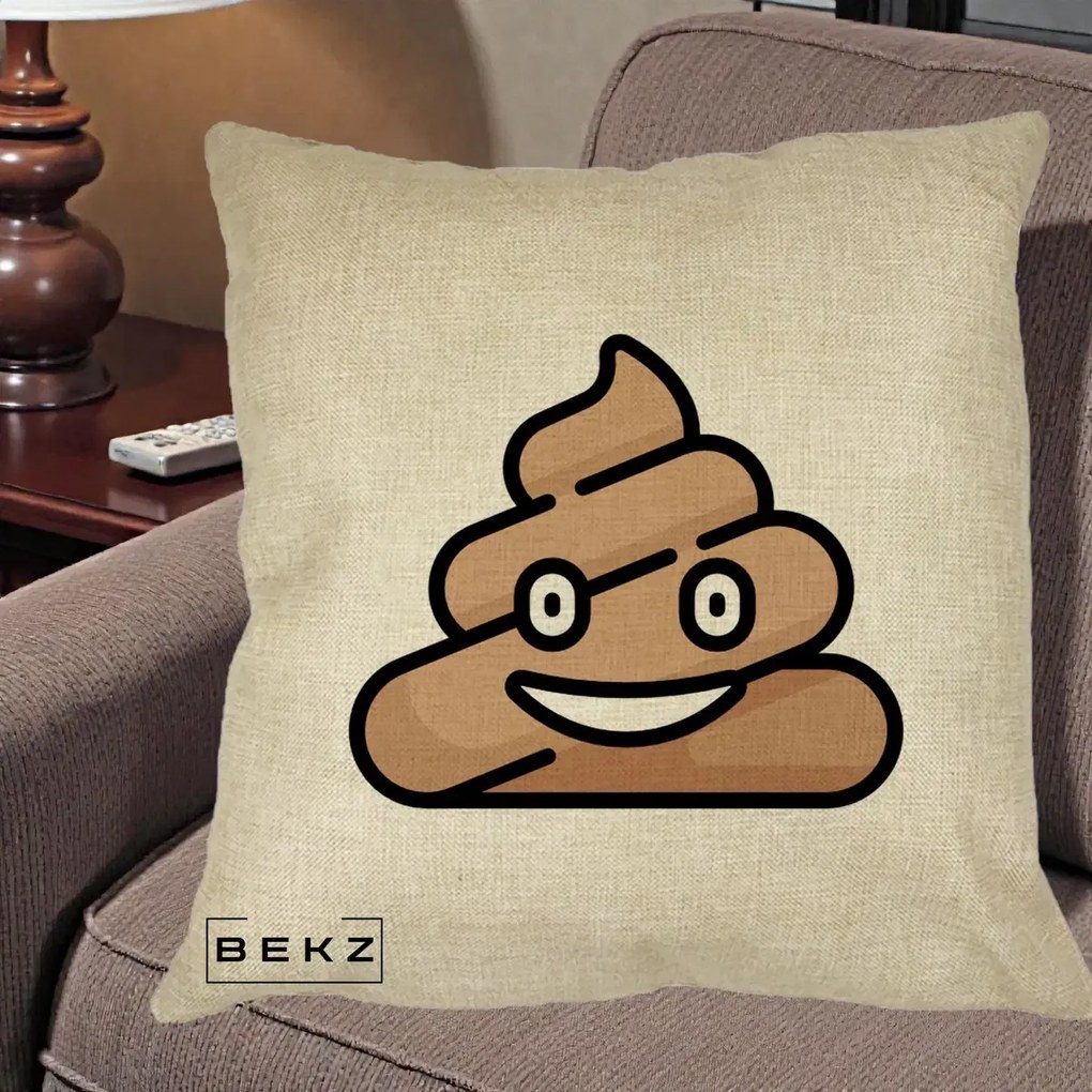 Perna Decorativa Emoji Poop Funny, 40x40 cm, Crem, Husa Detasabila, Perna Inclusa, BEKZ®