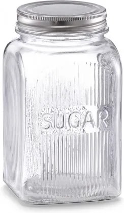 Recipient din sticla pentru zahar Sugar, capac metalic, 1150 ml, l10xA10xH18 cm