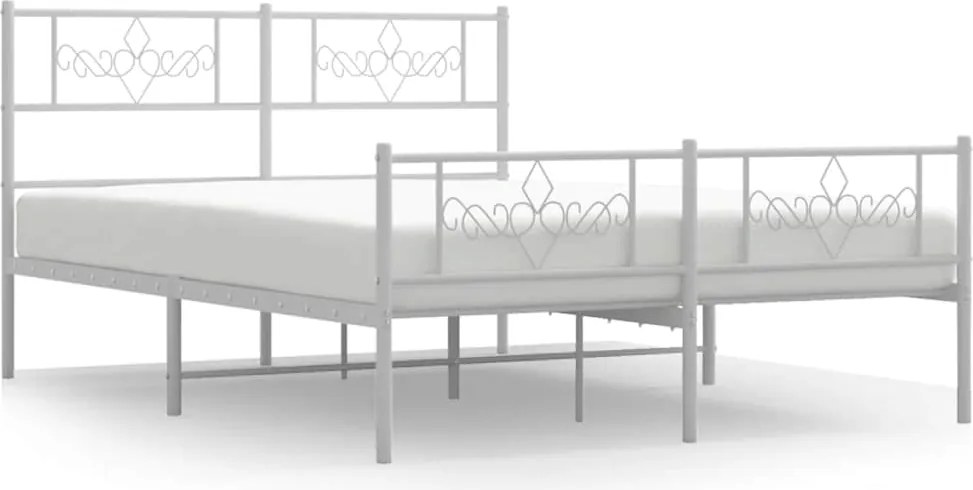 vidaXL Cadru de pat metalic cu tăblie, alb, 135x190 cm