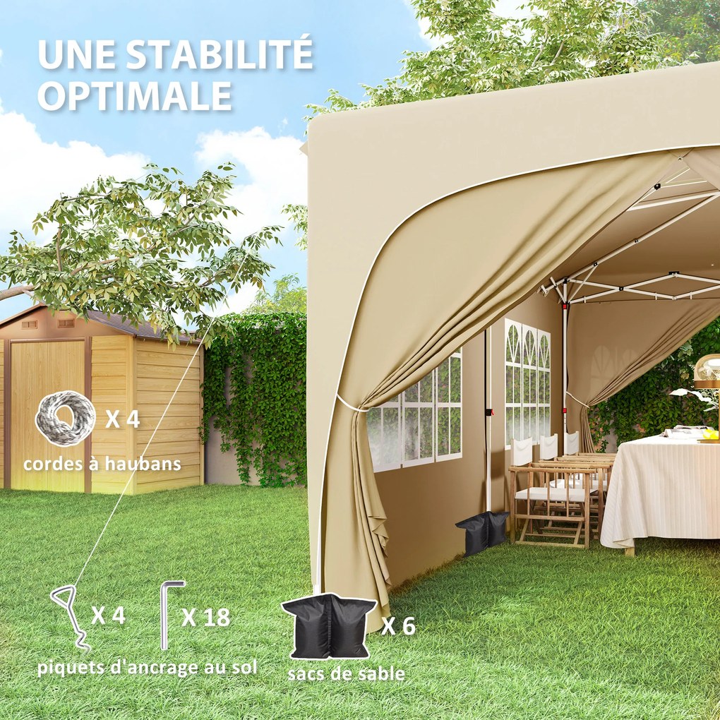 Outsunny Tonelă pliabilă 3 x 6 m Pop Up, UPF50+ Înălțime reglabilă, cu sac de transport și saci de nisip, Bej | Aosom Romania