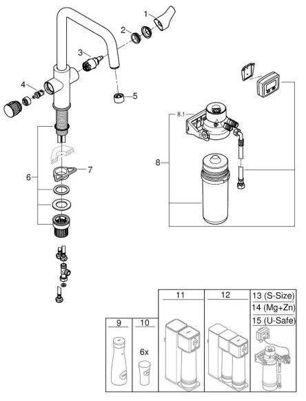 GROHE 30596000 - Baterie pentru chiuvetă BLUE PURE cu funcție de filtrare, crom lucios