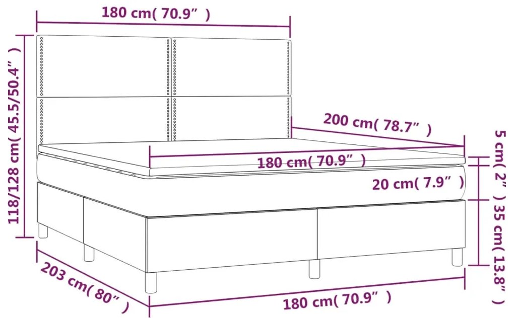 Pat cu arcuri, saltea si LED, gri inchis, 180x200 cm, catifea Morke gra, 180 x 200 cm, Culoare unica si cuie de tapiterie