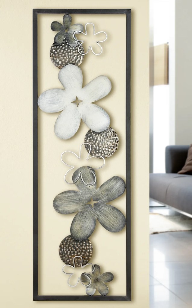 Decoratiune de perete Flowers, metal, multicolor, 120x40x2 cm