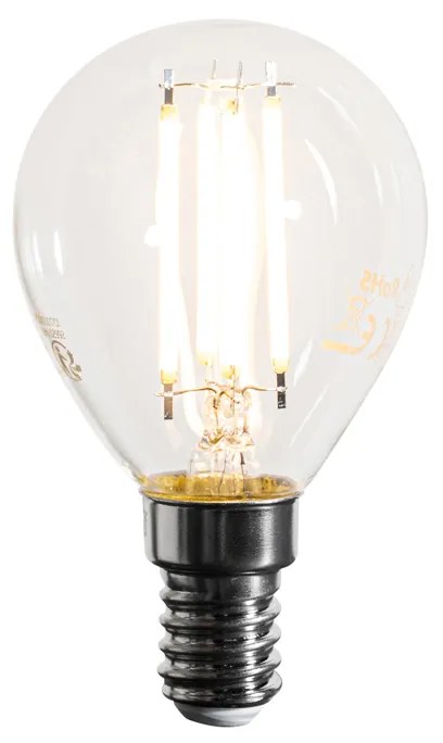Set de 5 becuri cu filament LED E14, reglabile, G45, transparente, 4W, 470 lm, 2700K