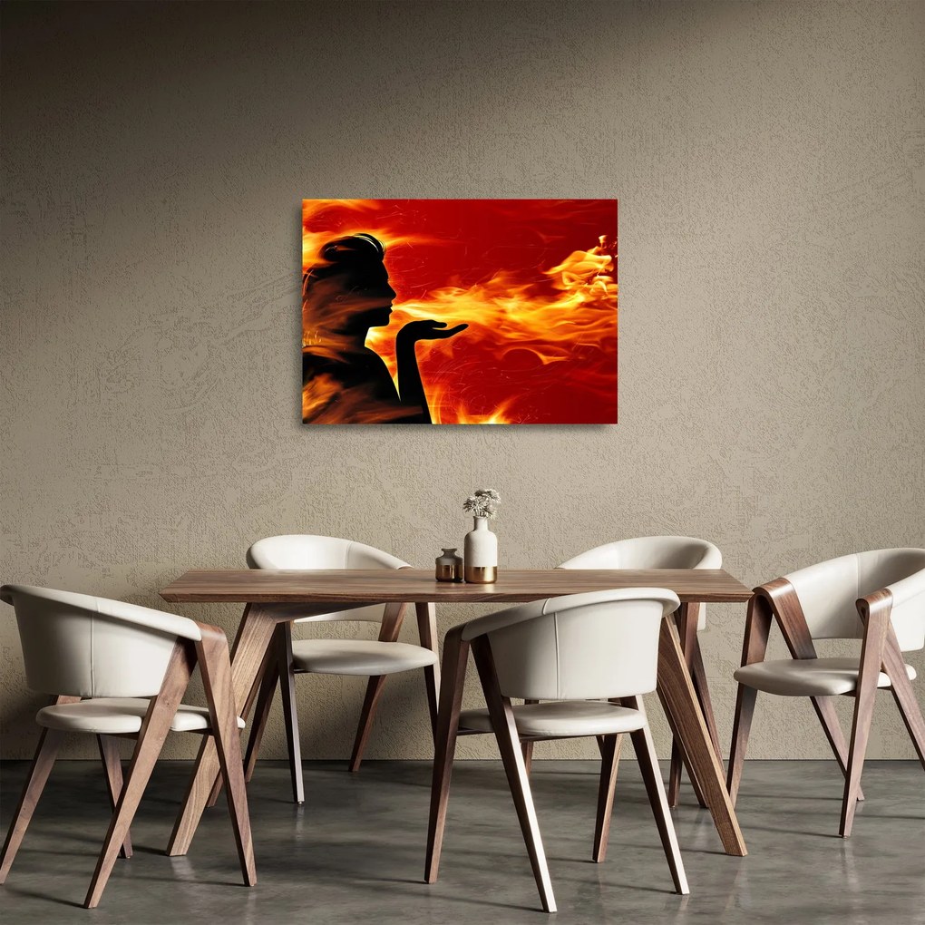 Tablou pe sticlă femeii în foc (70x50 cm)