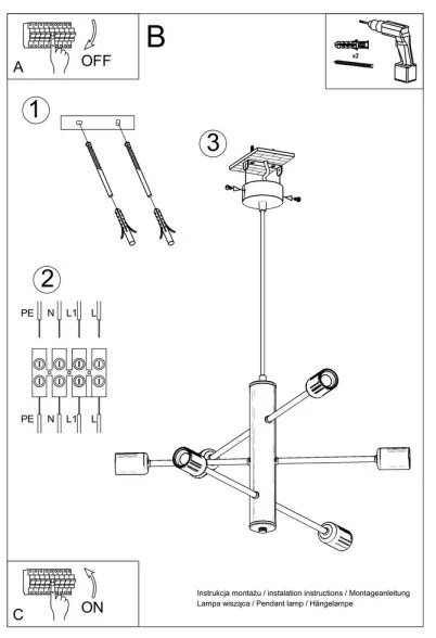 Lustră pe cablu DUOMO 6 6xE27/60W/230V negru