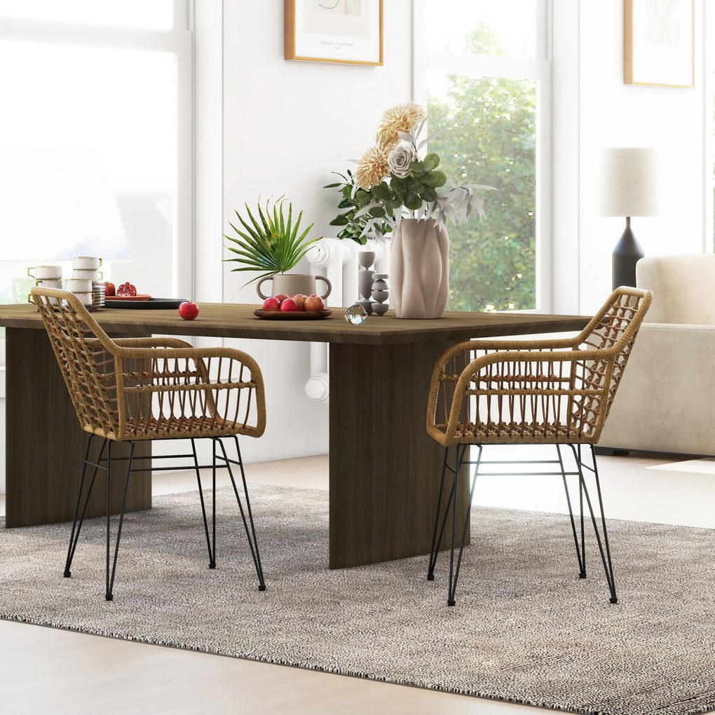 HOMCOM Set 2 Scaune în stil Boho, Scaune de bucătărie, Ratan PE, 56 x 60 x 79 cm, Natur + Negru | Aosom Romania