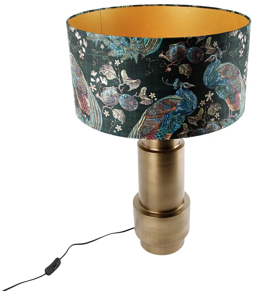 Lampă de masă cu abajur din catifea bronz verde smarald cu auriu 50 cm - Bruut