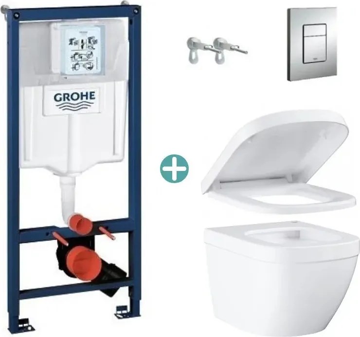 Set rezervor Grohe Rapid SL cu clapeta Skate Cosmopolitan si vas wc Grohe Euro Ceramic Triple Vortex capac soft close