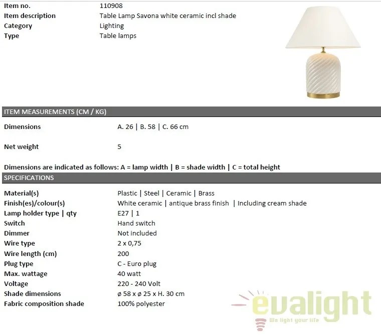 Veioza eleganta design LUX din ceramica, Savona alb 110908 HZ